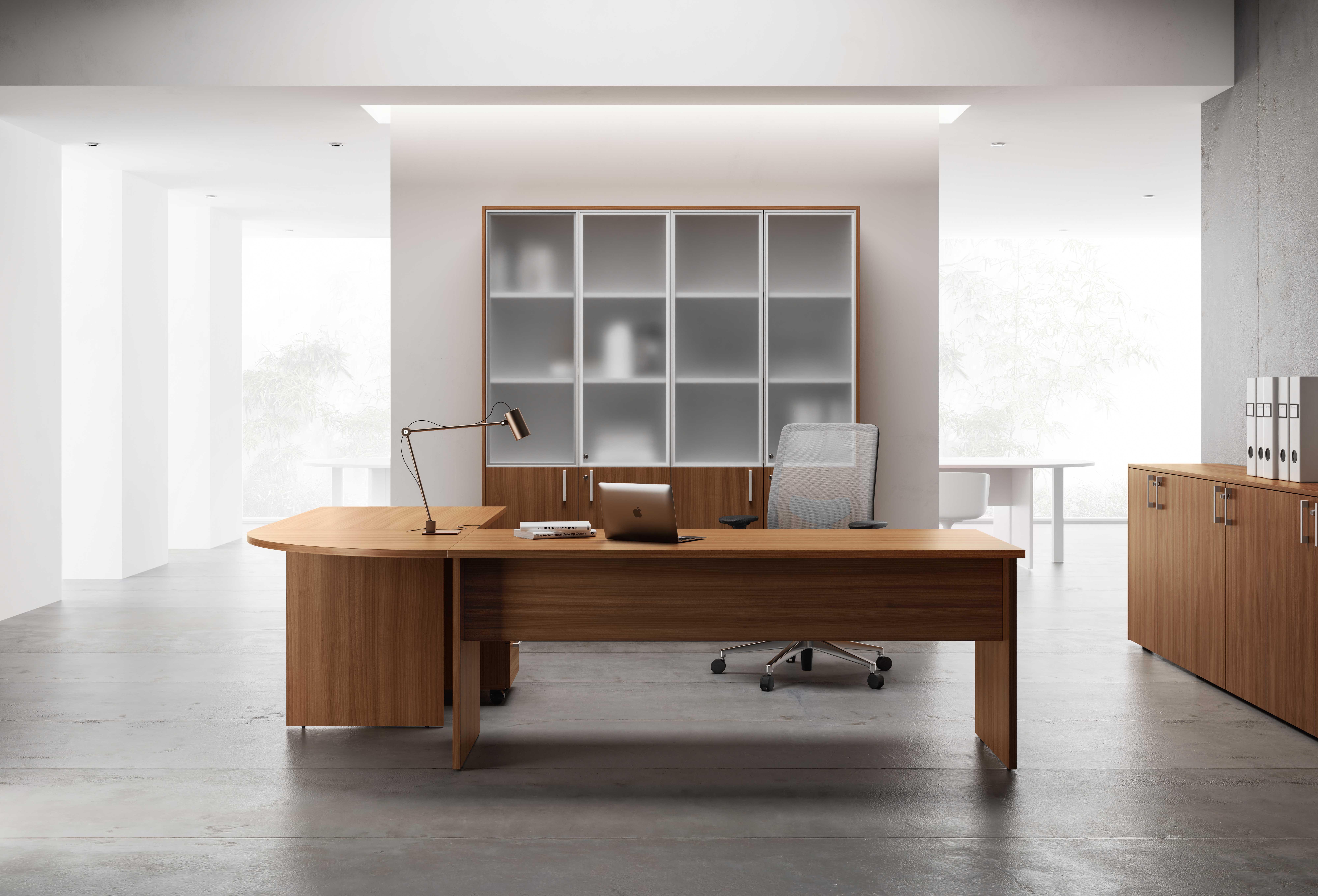Workstation sinistra o destra, color Noce,  piani in melaminico, spessore 25mm bordati in ABS.
