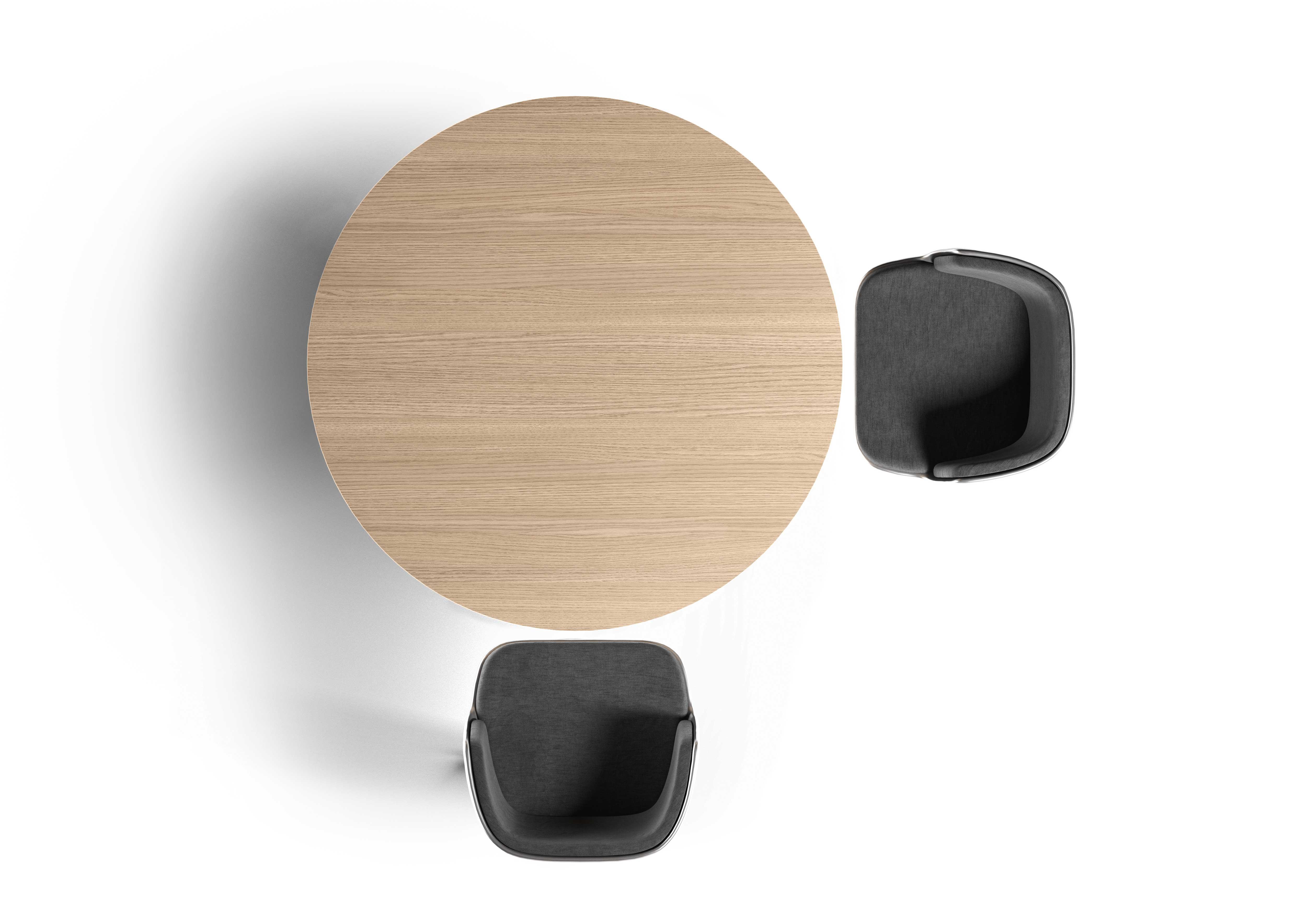 Tavolo riunioni tondo di color Rovere Twist con gambe disponibili in NERO o BIANCO, con piano il nobilitato melaminico.
