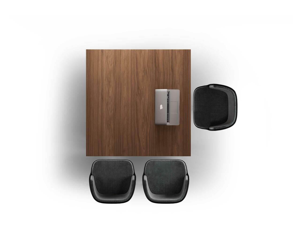 Tavolo riunioni quadrato color Noce Bohème  con gambe disponibili in NERO o BIANCO, con piano il nobilitato melaminico. 