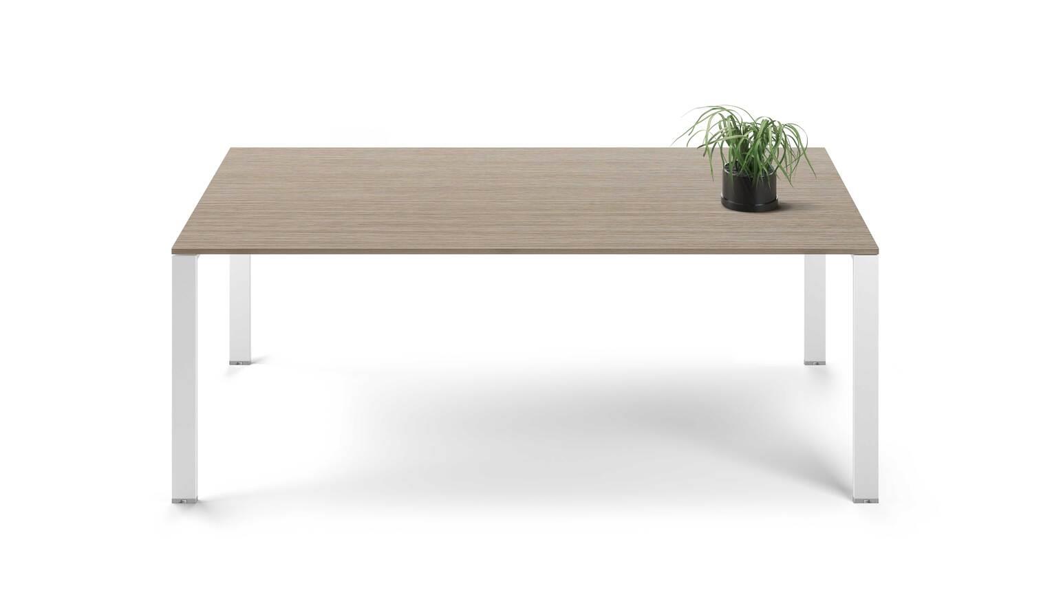 Tavolo riunioni in melaminico, colore Rovere Twist, piani spessore 18mm bordati in ABS, con gambe a U, disponibili in bianco, alluminio e nero. 